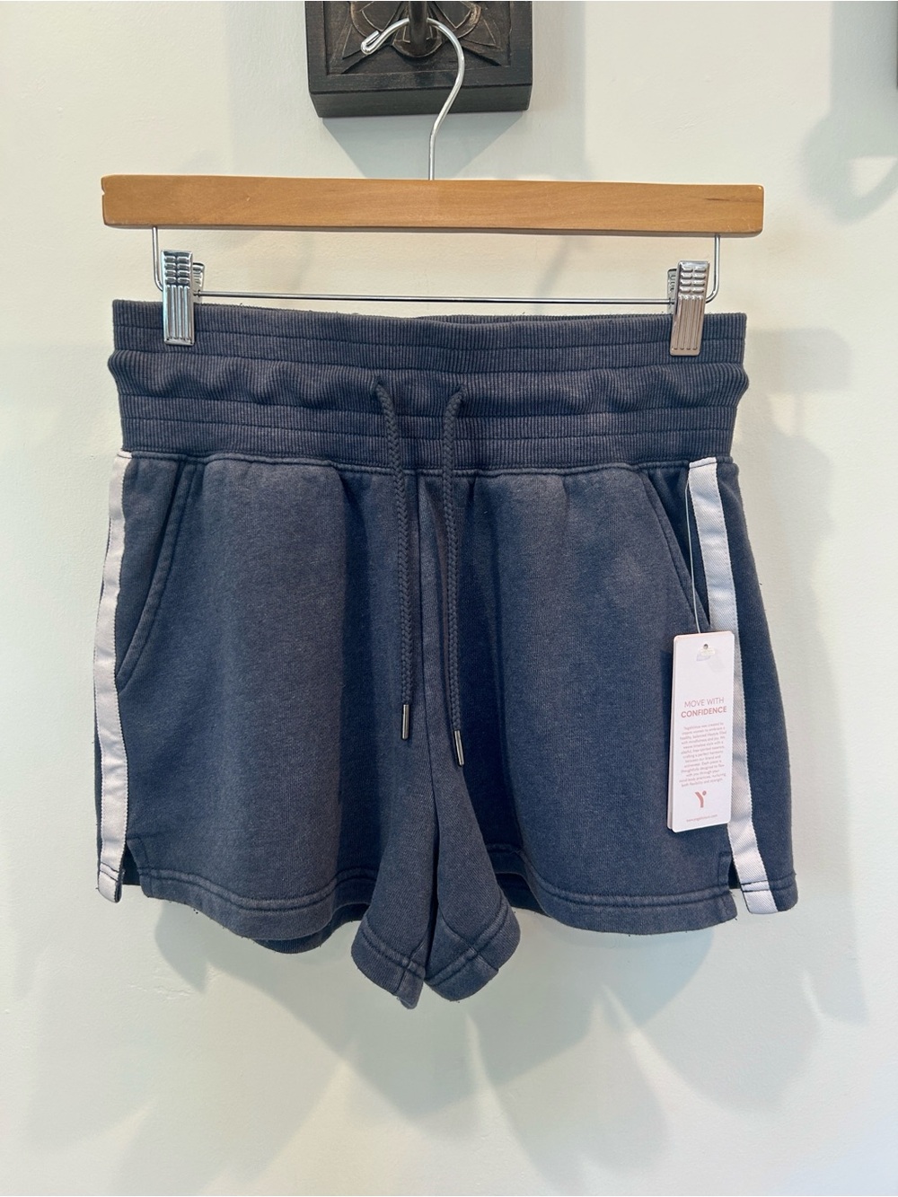 Yogalicious Navy Blue Terry Athletic Shorts with White Side Stripes